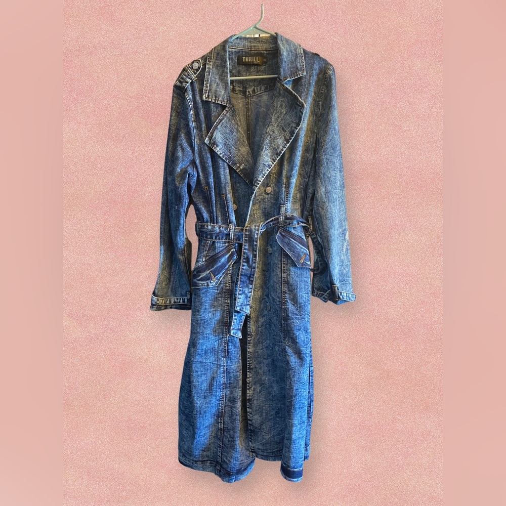 Thrill Jeans- Long Trench Denim Jacket